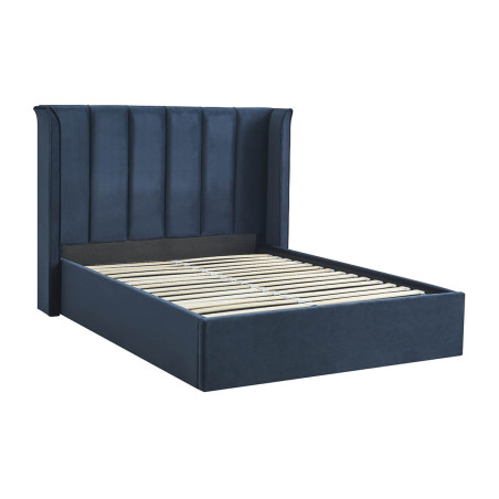 Polaris Luxury Upholstered Fabric Ottoman Storage Bed Frame Blue slats