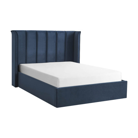 Polaris Luxury Upholstered Fabric Ottoman Storage Bed Frame Blue closed