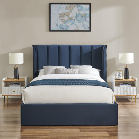Polaris Luxury Upholstered Fabric Ottoman Storage Bed Frame Blue front