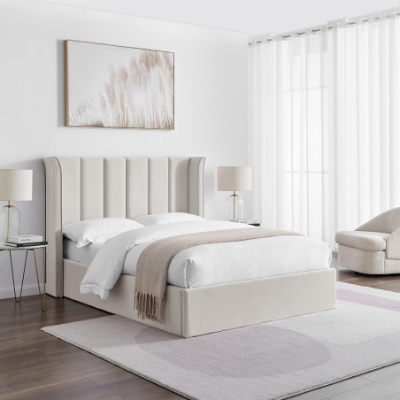 Polaris Luxury Upholstered Fabric Ottoman Storage Bed Frame natural