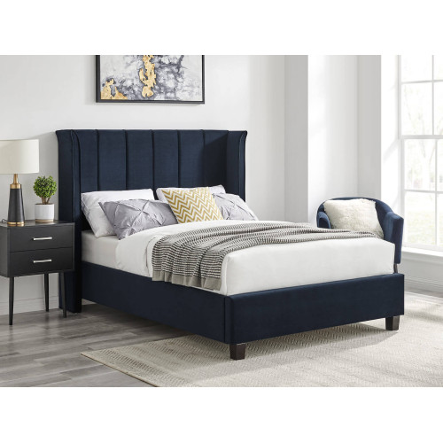 Polaris Recycled Low Carbon Fabric Bed Frame with Slatted Base blue side