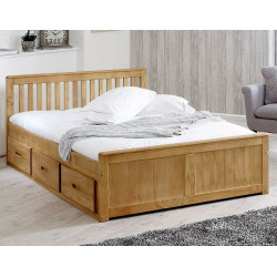 Mission 4ft 6inch Double Waxed Pine Wooden Storage Bed - Home Divine