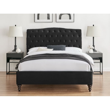 Rosa Fabric Bed Frame with Winged Headboard black front