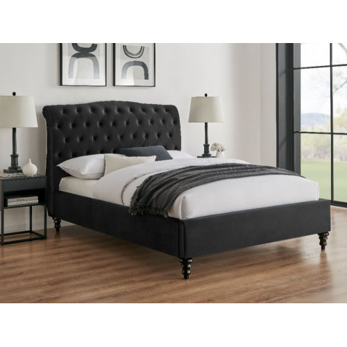 Rosa Fabric Bed Frame with Winged Headboard black