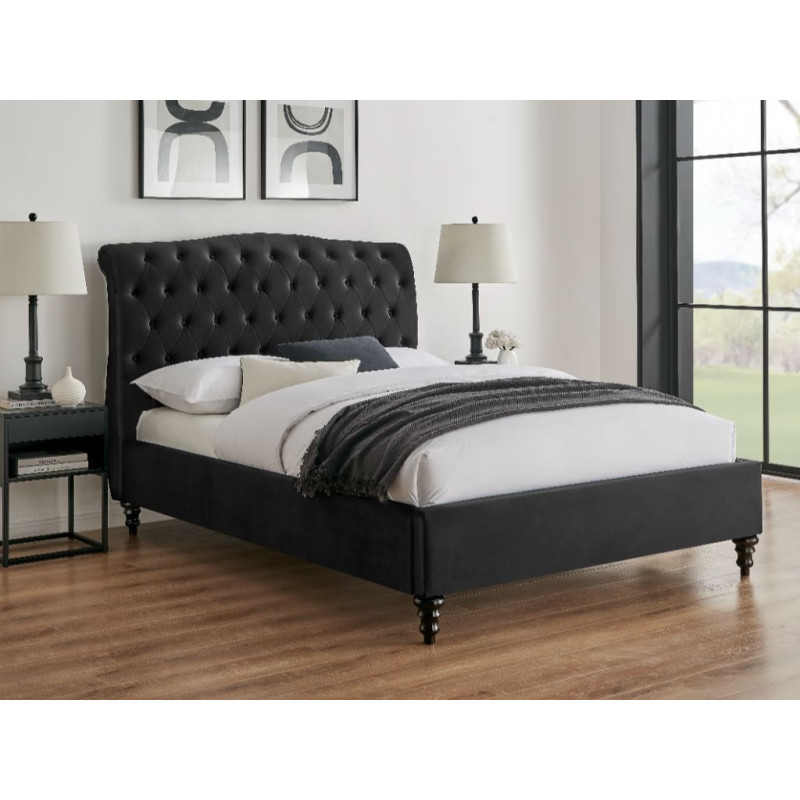 Rosa Fabric Bed Frame with Winged Headboard black
