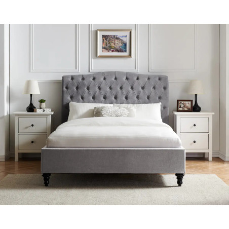 Rosa Fabric Bed Frame with Winged Headboard light grey front