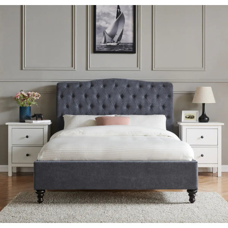 Rosa Fabric Bed Frame with Winged Headboard dark grey front