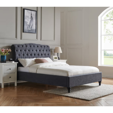 Rosa Fabric Bed Frame with Winged Headboard dark grey