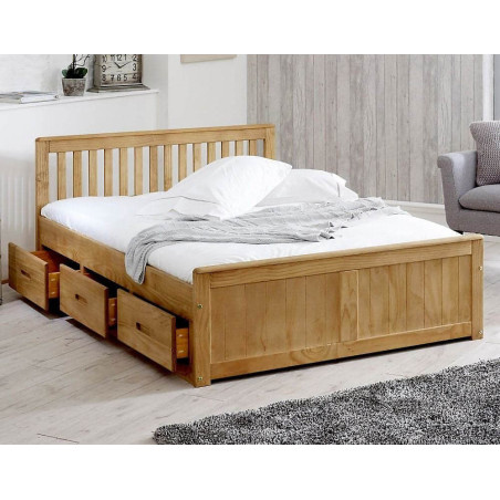 Mission 4ft Small Double Waxed Pine Wooden Storage Bed
