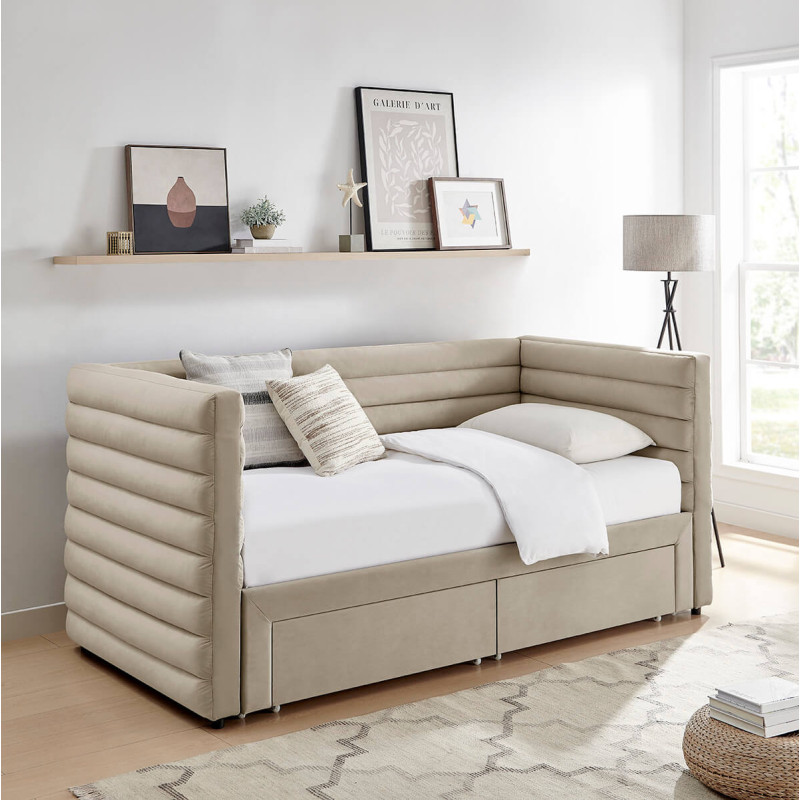 Bellatrix 3FT Single Velvet Fabric Daybed with 2 Drawers taupe