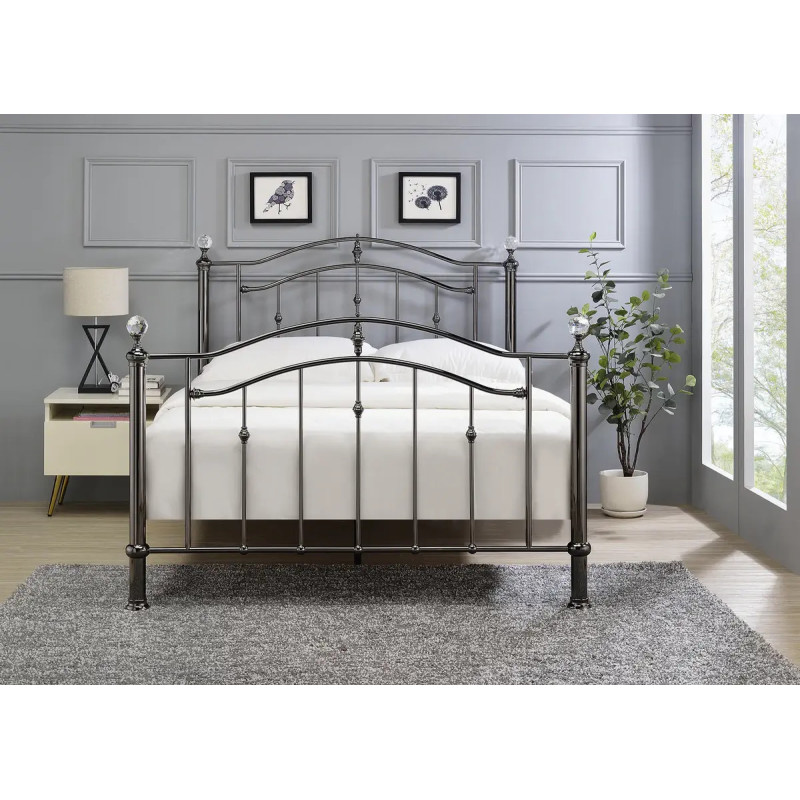 Callisto Metal Bed Frame with Chrome Finials, Sprung Slatted Base front