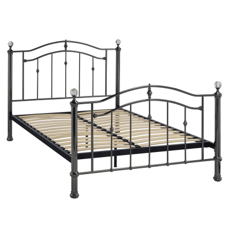 Callisto Metal Bed Frame with Chrome Finials, Sprung Slatted Base side