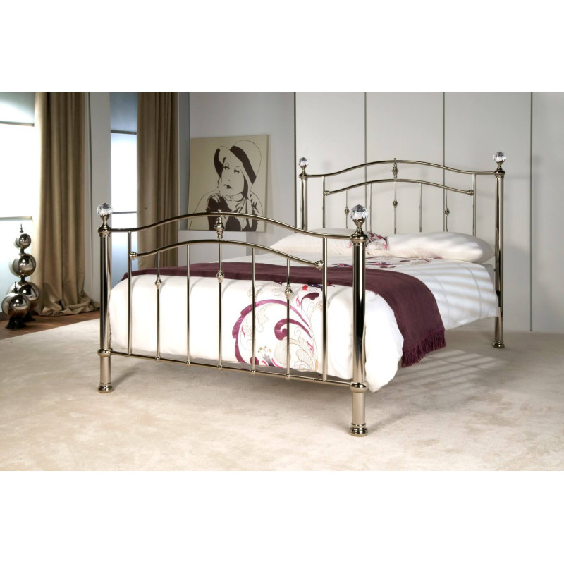 Callisto Metal Bed Frame with Chrome Finials, Sprung Slatted Base
