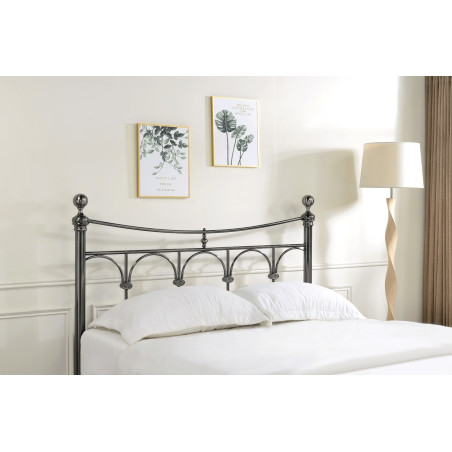 Gamma Metal Bed Frame Antique Nickel Finish, Vintage Design Sprung Slatted Base Headend