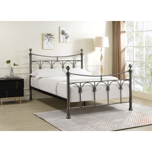 Gamma Metal Bed Frame Antique Nickel Finish, Vintage Design Sprung Slatted Base