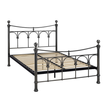 Gamma Metal Bed Frame Antique Nickel Finish, Vintage Design Sprung Slatted Base slats