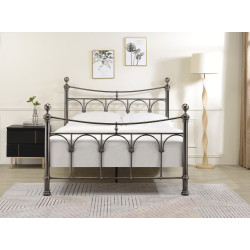 Gamma Metal Bed Frame Antique Nickel Finish, Vintage Design Sprung Slatted Base headboard