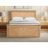 Kenji Oak Wooden Bed Frame with Storage Drawer Chevron Detailing front
