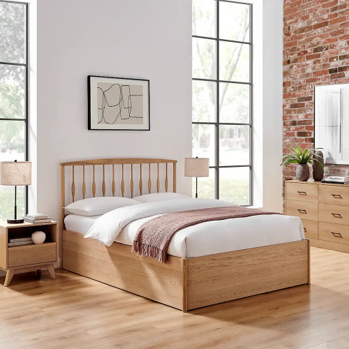Juno Storage Bed Frame Oak Wooden Slatted Base