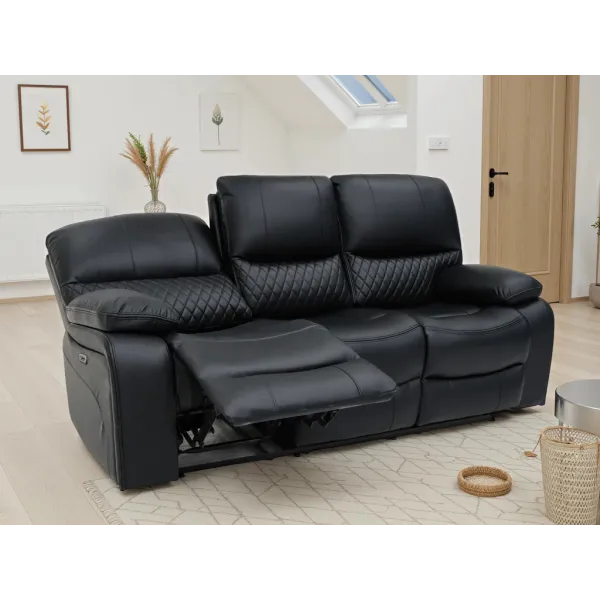 Orla Electric Recliner Bonded Leather Sofa Black - Home Divine