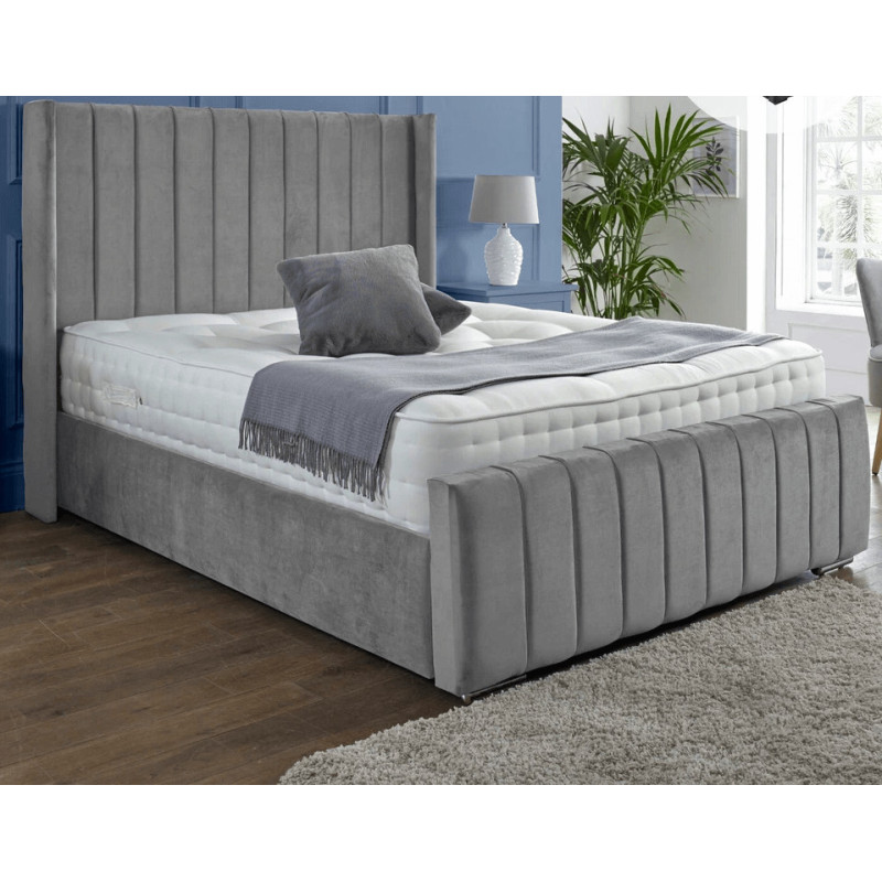 Luxury Winged Panel Plush Upholstered Velvet Bed Frames steel