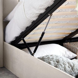 Aurora Velvet Fabric Ottoman Storage Bed Frame with Wing Headboard Stone lift up