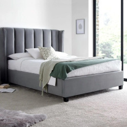 Aurora Velvet Fabric Ottoman Storage Bed Frame with Wing Headboard Grey closed