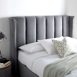 Aurora Velvet Fabric Ottoman Storage Bed Frame with Wing Headboard Grey headend