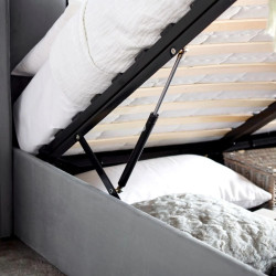 Aurora Velvet Fabric Ottoman Storage Bed Frame with Wing Headboard Grey internal