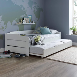 Copella Wooden Day Bed with Trundle White - 3ft Single