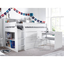 Ersa Mid Sleeper Bed With Storage Drawers and Desk White