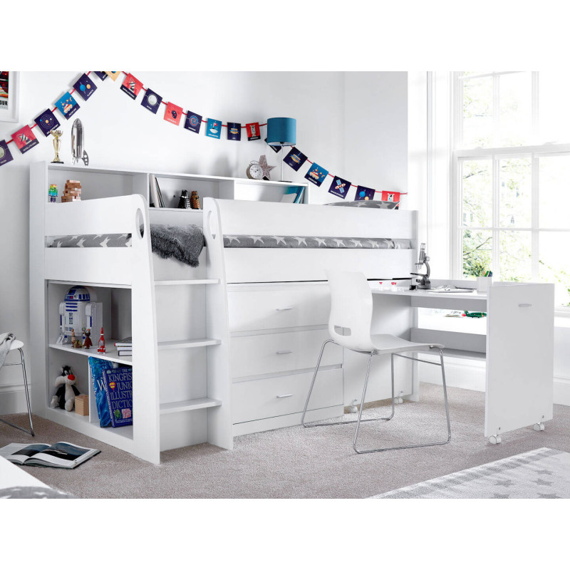 Ersa Mid Sleeper Bed With Storage Drawers and Desk White