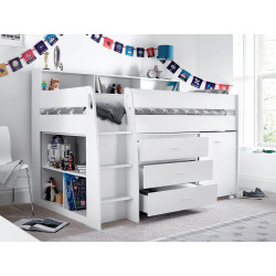 Ersa Mid Sleeper Bed With Storage Drawers and Desk White opened