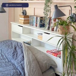 Fabio Wooden Storage Bed with Bookcase Style Headboard white headend