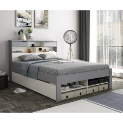 Fabio Wooden Storage Bed with Bookcase Style Headboard white and grey underbed