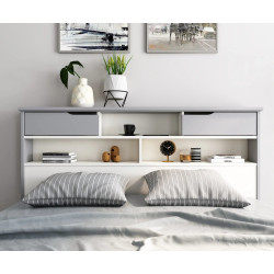 Fabio Wooden Storage Bed with Bookcase Style Headboard white and grey headend