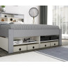 Fabio Wooden Storage Bed with Bookcase Style Headboard white and grey drawers
