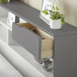 Fabio Wooden Storage Bed with Bookcase Style Headboard white and grey opened