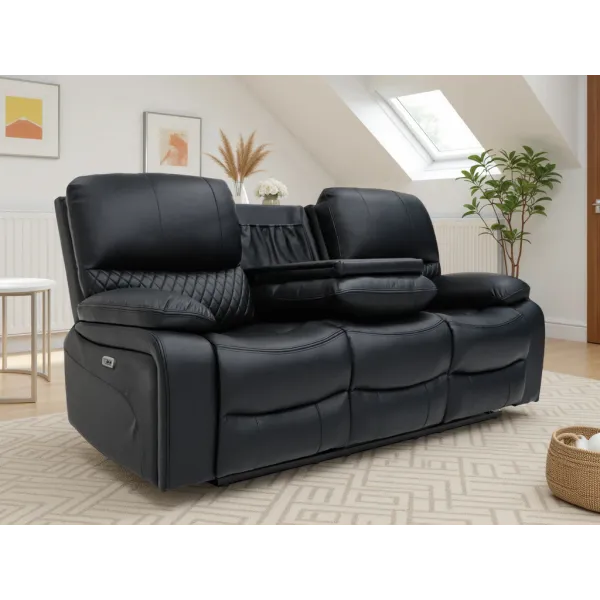 Orla Electric Recliner Bonded Leather Sofa Black - Home Divine