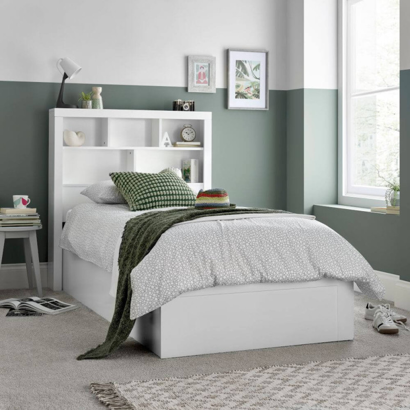 Oscar Single Wooden Ottoman Storage Bookcase Bed 3ft white