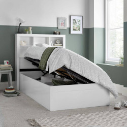 Oscar Single Wooden Ottoman Storage Bookcase Bed 3ft white open