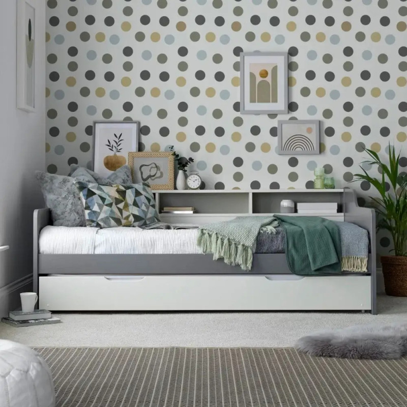 Tyler Single 3ft Wooden Day Bed white and grey closed