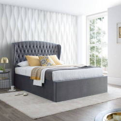 Warwick Velvet Fabric Ottoman Storage Bed Frame with Winged Headboard grey closed