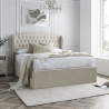 Warwick Velvet Fabric Ottoman Storage Bed Frame with Winged Headboard natural closed