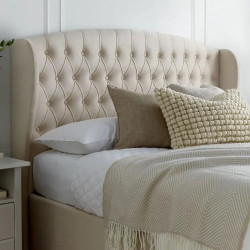 Warwick Velvet Fabric Ottoman Storage Bed Frame with Winged Headboard natural headend