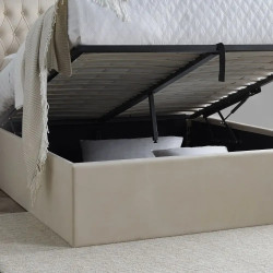 Warwick Velvet Fabric Ottoman Storage Bed Frame with Winged Headboard natural lift up