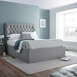 Wilson Ottoman Storage Fabric Bed Frame with Buttoned Headboard grey