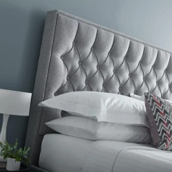 Wilson Ottoman Storage Fabric Bed Frame with Buttoned Headboard grey headend