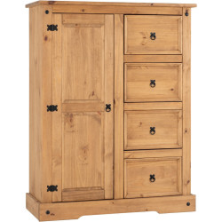 Corona 1 Door 4 Drawer Low Wardrobe Distressed Waxed Pine closed
