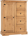 Corona 1 Door 4 Drawer Low Wardrobe Distressed Waxed Pine closed